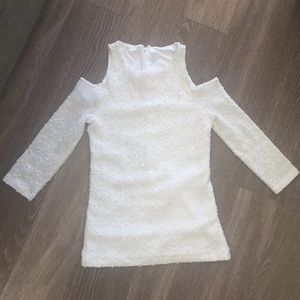 White Sparkle Cold Shoulder Top - S